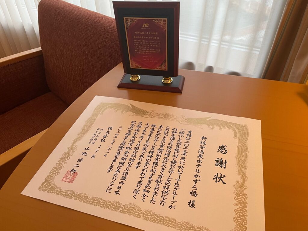 ＪＴＢ様より表彰していただきました